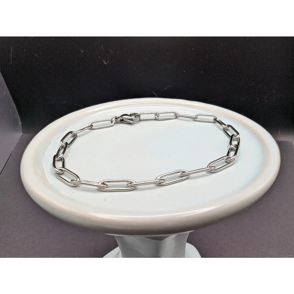 Stainless Steel Paper Clip Chain Stackable Bracelet 7.5 inches